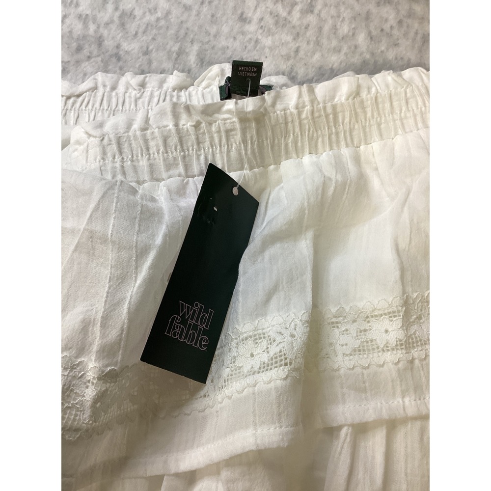 Wild Fable White Tiered Lace Trim Mini Skirt XL NWT Elastic Waist Ruffle Boho - Picture 2 of 5